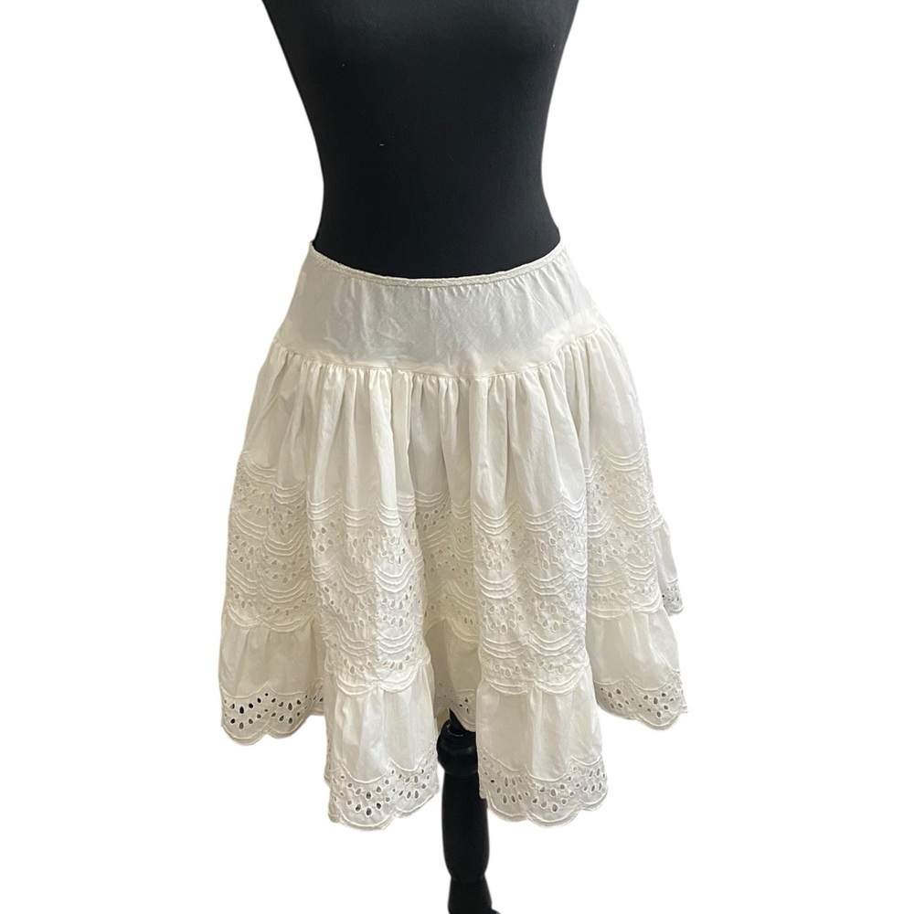 Vintage 1950s Saramae Lingerie Eyelet Cream Cotton Petticoat ILGUW Size XS